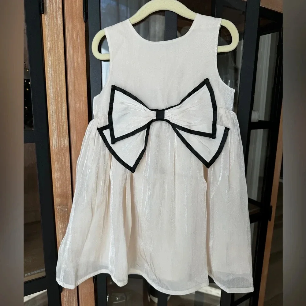 H&M toddler bow organza dress girl satin sleeveless knee length formal champagne